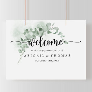 Classic Green Eucalyptus Engagement Party Welcome  Poster
