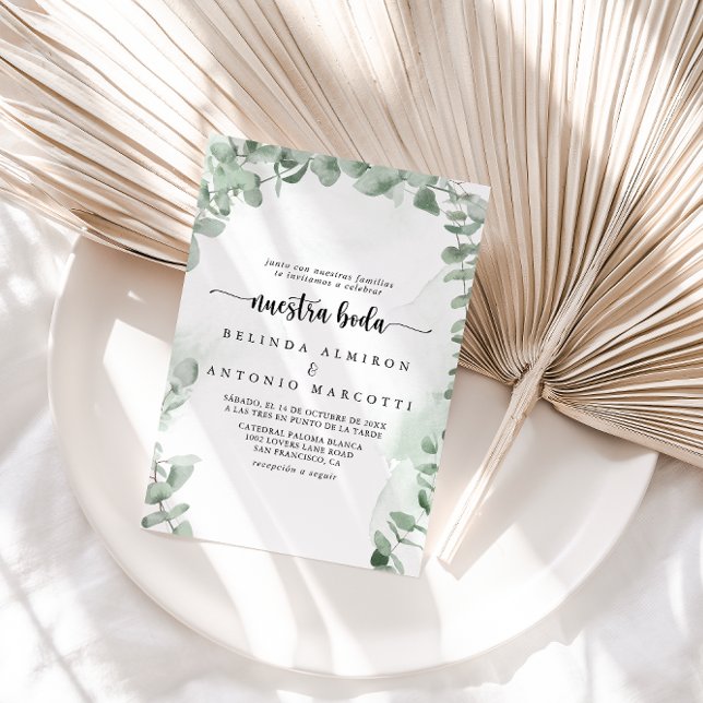 Classic Green Eucalyptus Foliage Nuestra Boda  Invitation (Creator Uploaded)