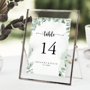 Classic Green Eucalyptus Foliage Wedding  Table Number