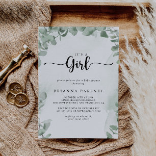 Classic Green Eucalyptus It's A Girl Baby Shower  Invitation