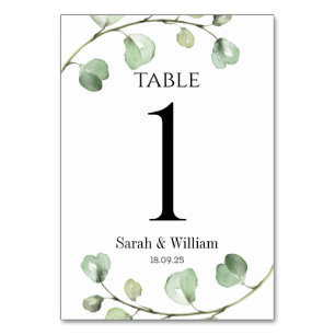 Classic Green Eucalyptus Wedding Table Number