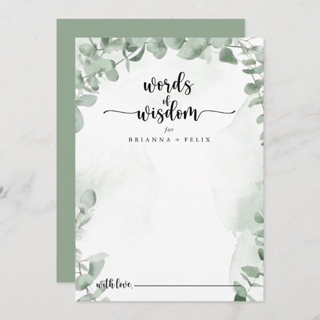 Classic Green Eucalyptus Wedding Words of Wisdom  Advice Card (Front/Back)