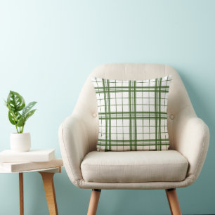Classic Green Farmhouse Plaid Pattern On White Cushion