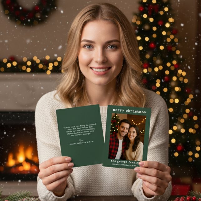 Classic Green Festive Photo Collage Christmas Card (Creator Uploaded)
