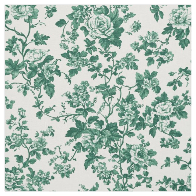 Classic Green Floral Toile Fabric (Swatch)