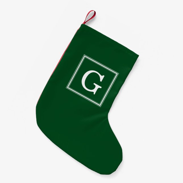 Classic Green Framed Monogram Small Christmas Stocking (Front (Hanging))