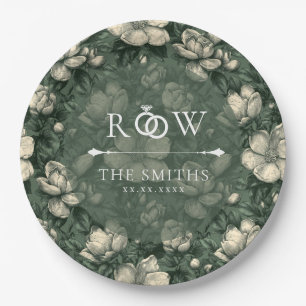 Classic Green  Gardenias Petal Vintage Wedding Paper Plate