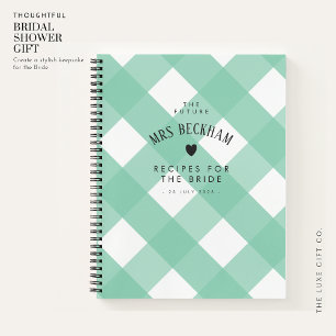 Classic Green Gingham Bridal Shower Gift Recipe Notebook
