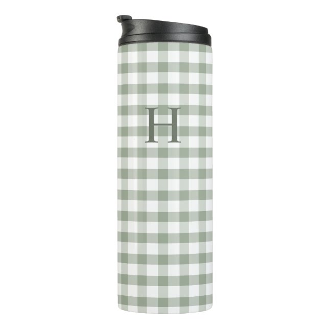 Classic Green Gingham Modern Monogram Thermal Tumbler (Rotated Right)