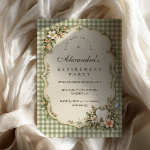 Classic Green Gingham Plaid Dental Retirement Invitation