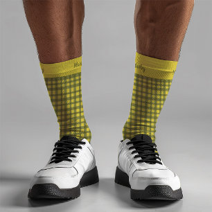Classic Green Gingham Plaid Minimal Christmas Socks
