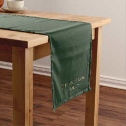 Classic Green Gold Family Name Christmas Short Table Runner