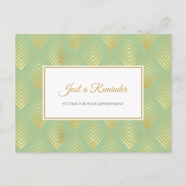 Classic Green Gold Pattern Appointment Reminder Postcard (Front)