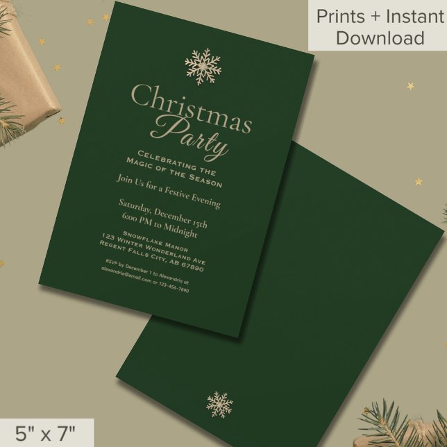 Classic Green Gold Snowflake Christmas Party  Invitation (Creator Uploaded)