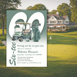 Classic Green Golf Bag Clubs 60th Birthday Invitation