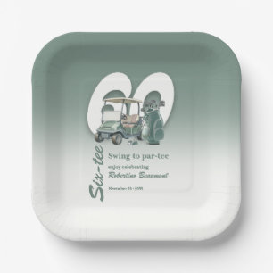 Classic Green Golf Bag Clubs 60th Birthday Paper Plate