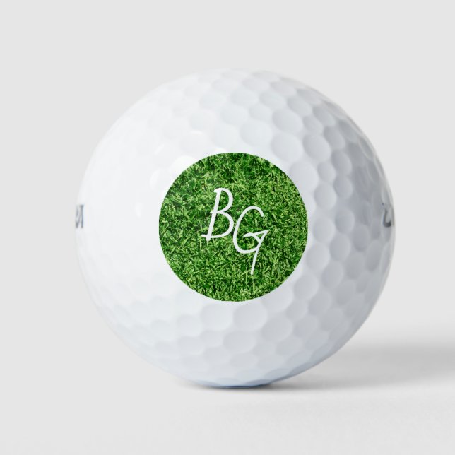 Classic Green Golf Grass Monogrammed Custom Golf Balls (Front)