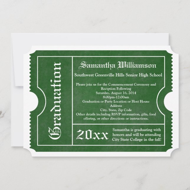 Classic Green Graduation Ticket Invitations (Front)