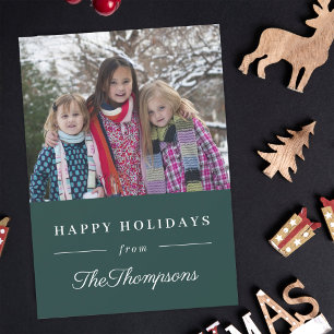 Classic Green Happy Holidays Family Photo Holiday Card