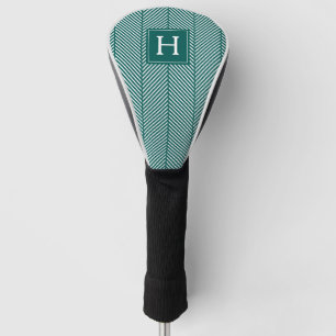  Classic Green Herringbone Pattern Monogrammed Golf Head Cover