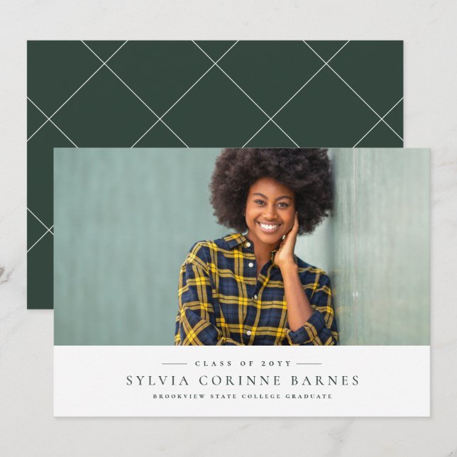 Classic green horizontal graduation announcement (Front/Back)