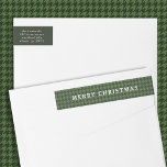 Classic Green Houndstooth Merry Christmas  Wrap Around Label<br><div class="desc">A preppy Christmas return address label with green houndstooth pattern. Ideal for people who love a timeless,  classic and nostalgic Christmas look.</div>