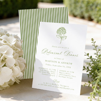 Classic Green Hydrangea Wedding Rehearsal Dinner Invitation