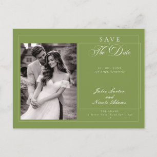 Classic Green Ivory Calligraphy Save The Date Postcard