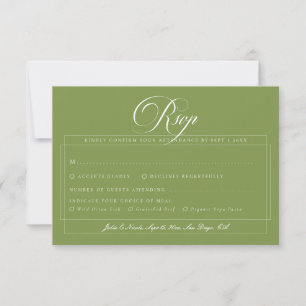 Classic Green Ivory Calligraphy Wed Meal Choice RSVP Card
