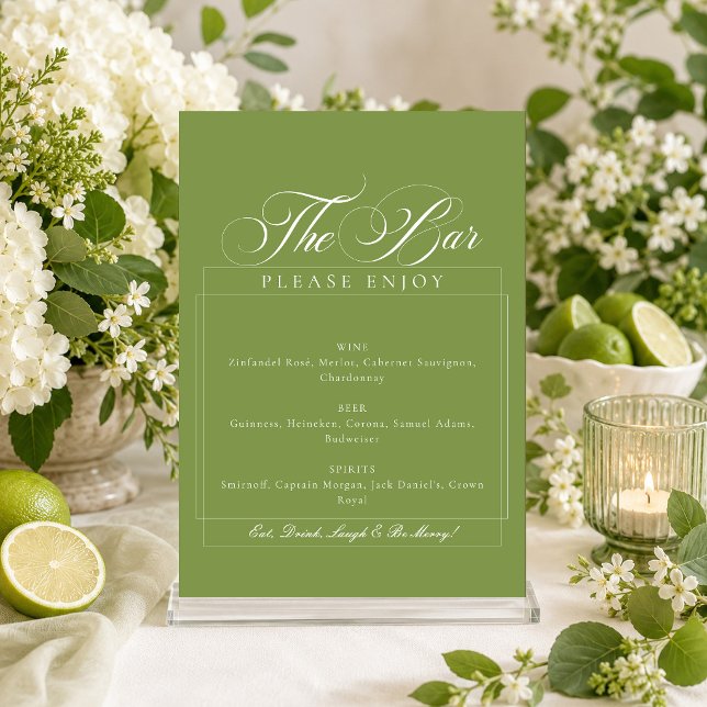 Classic Green Ivory Calligraphy Wedding Bar Sign Invitation (Creator Uploaded)