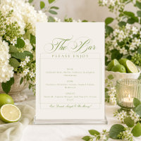 Classic Green Ivory Calligraphy Wedding Bar Sign