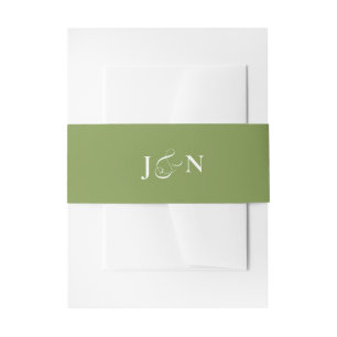 Classic Green Ivory Calligraphy Wedding Invitation Belly Band