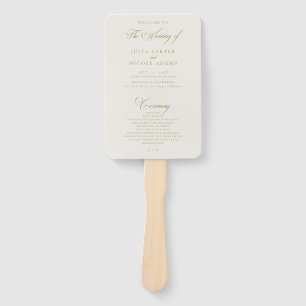 Classic Green Ivory Calligraphy Wedding Program Hand Fan