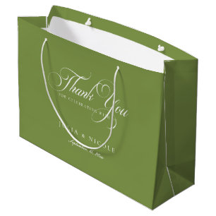 Classic Green Ivory Stylish Wedding Welcome Wine Large Gift Bag
