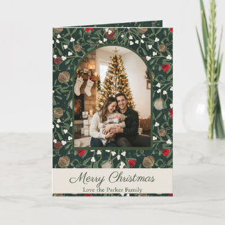 Classic Green Mistletoe Holiday New Family Photos Card