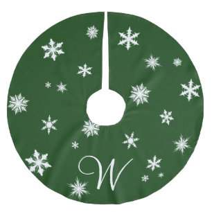 Classic Green Monogram Snowflake Tree Skirt