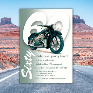Classic Green Motorbike Ride Fast 60th Birthday Invitation