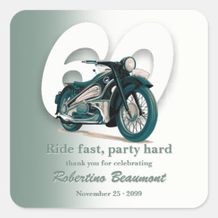 Classic Green Motorbike Ride Fast 60th Birthday Square Sticker