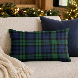 Classic Green Navy Black Watch Tartan Plaid Lumbar Cushion
