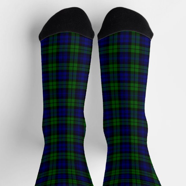 Classic Green & Navy Blackwatch Tartan Plaid Socks (Top)