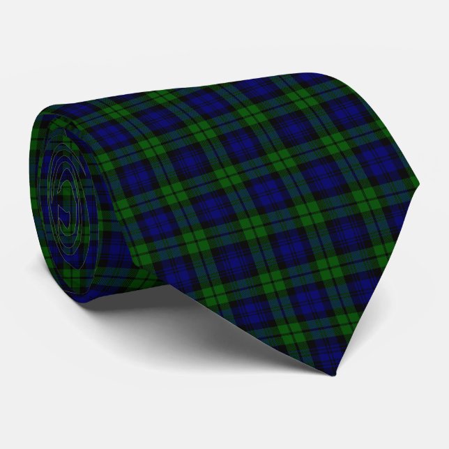 Classic Green & Navy Blackwatch Tartan Plaid Tie (Rolled)