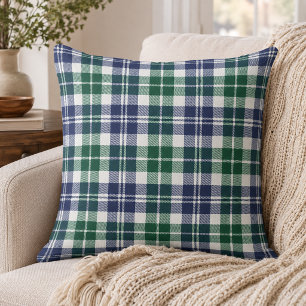 Classic Green Navy Blue Tartan Plaid Christmas Cushion