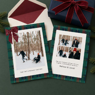 Classic Green Navy Burgundy Tartan Plaid Our First Holiday Card