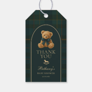 Classic Green Navy Plaid Teddy Bear Baby Shower Gift Tags