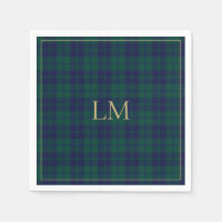 Classic Green Navy Tartan Plaid Gold Monogram