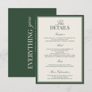 Classic Green Old Money Elegant Wedding Details Enclosure Card