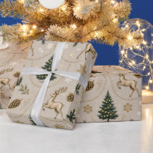 Classic Green Pine Christmas Wrapping Paper | Gold