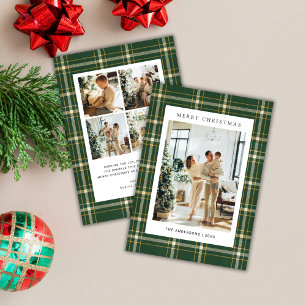 Classic Green Plaid 5 Photo Christmas Holiday Card