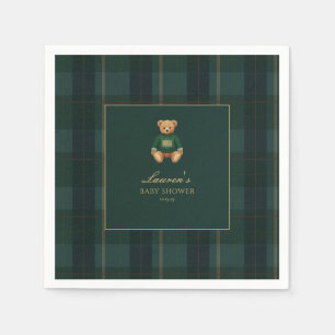 Classic Green Plaid Bear Baby Shower Napkin