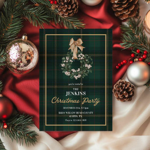Classic Green Plaid Christmas Party Invitation